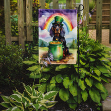 Load image into Gallery viewer, Gordon Setter St. Patrick’s Day Garden Flag – Dog with Pot of Gold &amp; Rainbow Yard Decor