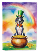 Load image into Gallery viewer, Great Dane St. Patrick’s Day Garden Flag – Dog with Pot of Gold &amp; Rainbow Yard Decor