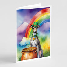 Load image into Gallery viewer, Greyhound St Patrick's Day Greeting Cards - Blank Note Cards – 8-Pack of Artist-Designed Cards with Envelopes