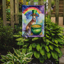 Load image into Gallery viewer, Greyhound St. Patrick’s Day Garden Flag – Dog with Pot of Gold &amp; Rainbow Yard Decor