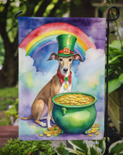 Load image into Gallery viewer, Greyhound St. Patrick’s Day Garden Flag – Dog with Pot of Gold &amp; Rainbow Yard Decor