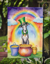 Load image into Gallery viewer, Greyhound St. Patrick’s Day Garden Flag – Dog with Pot of Gold &amp; Rainbow Yard Decor