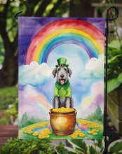 Load image into Gallery viewer, Irish Wolfhound St. Patrick’s Day Garden Flag – Dog with Pot of Gold &amp; Rainbow Yard Decor
