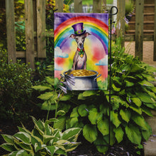 Load image into Gallery viewer, Italian Greyhound St. Patrick’s Day Garden Flag – Dog with Pot of Gold &amp; Rainbow Yard Decor