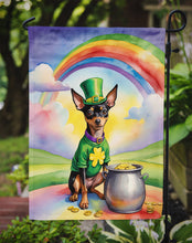 Load image into Gallery viewer, Miniature Pinscher St. Patrick’s Day Garden Flag – Dog with Pot of Gold &amp; Rainbow Yard Decor