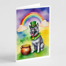 Load image into Gallery viewer, Norwegian Elkhound St Patrick's Day Greeting Cards - Blank Note Cards – 8-Pack of Artist-Designed Cards with Envelopes