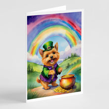 Load image into Gallery viewer, Norwich Terrier St Patrick's Day Greeting Cards - Blank Note Cards – 8-Pack of Artist-Designed Cards with Envelopes