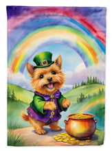 Load image into Gallery viewer, Norwich Terrier St. Patrick’s Day Garden Flag – Dog with Pot of Gold &amp; Rainbow Yard Decor