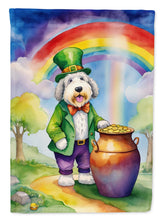 Load image into Gallery viewer, Old English Sheepdog St. Patrick’s Day Garden Flag – Dog with Pot of Gold &amp; Rainbow Yard Decor