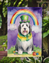 Load image into Gallery viewer, Old English Sheepdog St. Patrick’s Day Garden Flag – Dog with Pot of Gold &amp; Rainbow Yard Decor