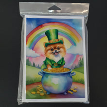 Load image into Gallery viewer, Pomeranian St Patrick's Day Greeting Cards - Blank Note Cards – 8-Pack of Artist-Designed Cards with Envelopes