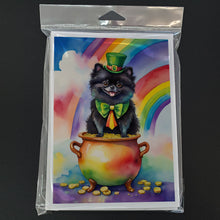 Load image into Gallery viewer, Pomeranian St Patrick's Day Greeting Cards - Blank Note Cards – 8-Pack of Artist-Designed Cards with Envelopes
