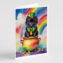 Load image into Gallery viewer, Pomeranian St Patrick's Day Greeting Cards - Blank Note Cards – 8-Pack of Artist-Designed Cards with Envelopes