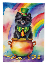 Load image into Gallery viewer, Pomeranian St. Patrick’s Day Garden Flag – Dog with Pot of Gold &amp; Rainbow Yard Decor