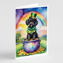 Load image into Gallery viewer, Black Poodle St Patrick's Day Greeting Cards - Blank Note Cards – 8-Pack of Artist-Designed Cards with Envelopes