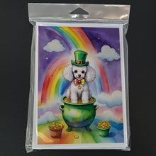 Load image into Gallery viewer, White Poodle St Patrick's Day Greeting Cards - Blank Note Cards – 8-Pack of Artist-Designed Cards with Envelopes