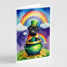 Load image into Gallery viewer, Pug St Patrick's Day Greeting Cards - Blank Note Cards – 8-Pack of Artist-Designed Cards with Envelopes