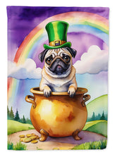 Load image into Gallery viewer, Pug St. Patrick’s Day Garden Flag – Dog with Pot of Gold &amp; Rainbow Yard Decor