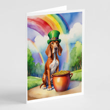 Load image into Gallery viewer, Red Redbone Coonhound St Patrick's Day Greeting Cards - Blank Note Cards – 8-Pack of Artist-Designed Cards with Envelopes