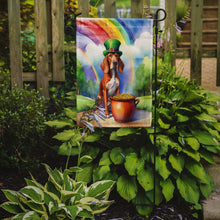 Load image into Gallery viewer, Red Redbone Coonhound St. Patrick’s Day Garden Flag – Dog with Pot of Gold &amp; Rainbow Yard Decor