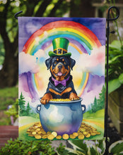 Load image into Gallery viewer, Rottweiler St. Patrick’s Day Garden Flag – Dog with Pot of Gold &amp; Rainbow Yard Decor