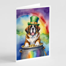 Load image into Gallery viewer, Saint Bernard St Patrick's Day Greeting Cards - Blank Note Cards – 8-Pack of Artist-Designed Cards with Envelopes