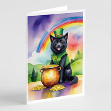 Load image into Gallery viewer, Schipperke St Patrick's Day Greeting Cards - Blank Note Cards – 8-Pack of Artist-Designed Cards with Envelopes