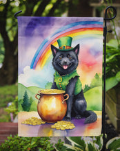 Load image into Gallery viewer, Schipperke St. Patrick’s Day Garden Flag – Dog with Pot of Gold &amp; Rainbow Yard Decor