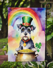 Load image into Gallery viewer, Schnauzer St. Patrick’s Day Garden Flag – Dog with Pot of Gold &amp; Rainbow Yard Decor