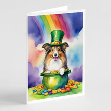 Load image into Gallery viewer, Sheltie St Patrick's Day Greeting Cards - Blank Note Cards – 8-Pack of Artist-Designed Cards with Envelopes