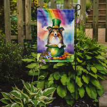 Load image into Gallery viewer, Sheltie St. Patrick’s Day Garden Flag – Dog with Pot of Gold &amp; Rainbow Yard Decor