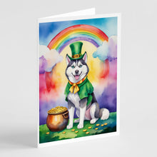 Load image into Gallery viewer, Siberian Husky St Patrick's Day Greeting Cards - Blank Note Cards – 8-Pack of Artist-Designed Cards with Envelopes