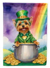 Load image into Gallery viewer, Silky Terrier St. Patrick’s Day Garden Flag – Dog with Pot of Gold &amp; Rainbow Yard Decor