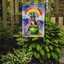 Load image into Gallery viewer, Staffordshire Bull Terrier St. Patrick’s Day Garden Flag – Dog with Pot of Gold &amp; Rainbow Yard Decor