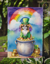 Load image into Gallery viewer, Tibetan Spaniel St. Patrick’s Day Garden Flag – Dog with Pot of Gold &amp; Rainbow Yard Decor