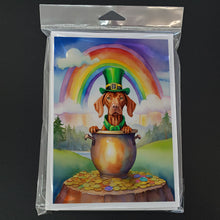 Load image into Gallery viewer, Vizsla St Patrick's Day Greeting Cards - Blank Note Cards – 8-Pack of Artist-Designed Cards with Envelopes