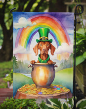 Load image into Gallery viewer, Vizsla St. Patrick’s Day Garden Flag – Dog with Pot of Gold &amp; Rainbow Yard Decor