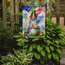 Load image into Gallery viewer, Welsh Springer Spaniel St. Patrick’s Day Garden Flag – Dog with Pot of Gold &amp; Rainbow Yard Decor