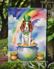 Load image into Gallery viewer, Welsh Springer Spaniel St. Patrick’s Day Garden Flag – Dog with Pot of Gold &amp; Rainbow Yard Decor