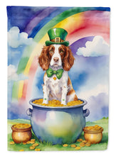 Load image into Gallery viewer, Welsh Springer Spaniel St. Patrick’s Day Garden Flag – Dog with Pot of Gold &amp; Rainbow Yard Decor