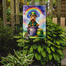 Load image into Gallery viewer, Welsh Terrier St. Patrick’s Day Garden Flag – Dog with Pot of Gold &amp; Rainbow Yard Decor