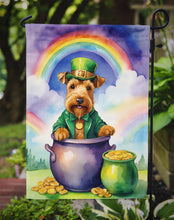 Load image into Gallery viewer, Welsh Terrier St. Patrick’s Day Garden Flag – Dog with Pot of Gold &amp; Rainbow Yard Decor