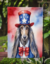 Load image into Gallery viewer, Afghan Hound Patriotic American Garden Flag – Dog in Uncle Sam Hat | Red, White &amp; Blue Outdoor Decor
