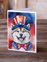 Load image into Gallery viewer, Akita Patriotic American Greeting Cards - Blank Note Cards – 8-Pack of Artist-Designed Cards with Envelopes