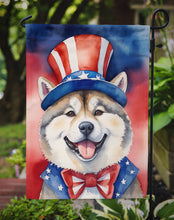 Load image into Gallery viewer, Akita Patriotic American Garden Flag – Dog in Uncle Sam Hat | Red, White &amp; Blue Outdoor Decor