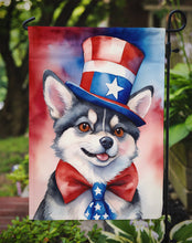 Load image into Gallery viewer, Alaskan Klee Kai Patriotic American Garden Flag – Dog in Uncle Sam Hat | Red, White &amp; Blue Outdoor Decor