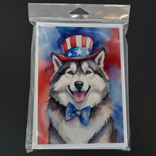 Load image into Gallery viewer, Alaskan Malamute Patriotic American Greeting Cards - Blank Note Cards – 8-Pack of Artist-Designed Cards with Envelopes