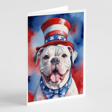 Load image into Gallery viewer, American Bulldog Patriotic American Greeting Cards - Blank Note Cards – 8-Pack of Artist-Designed Cards with Envelopes