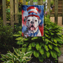 Load image into Gallery viewer, American Bulldog Patriotic American Garden Flag – Dog in Uncle Sam Hat | Red, White &amp; Blue Outdoor Decor