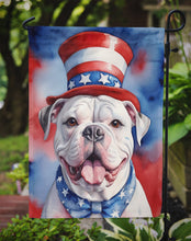 Load image into Gallery viewer, American Bulldog Patriotic American Garden Flag – Dog in Uncle Sam Hat | Red, White &amp; Blue Outdoor Decor